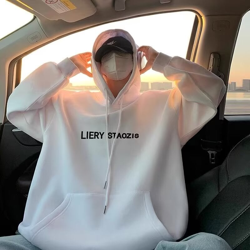 Hong Kong Style Plus Size Fleece-Lined Hooded Sweatshirt Men'S High Street Design Sense Niche Simple Loose Thickened Jacket Trendy - Image 1