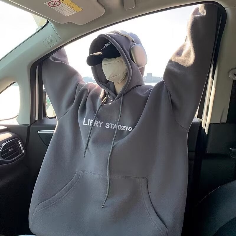 Hong Kong Style Plus Size Fleece-Lined Hooded Sweatshirt Men'S High Street Design Sense Niche Simple Loose Thickened Jacket Trendy - Image 2