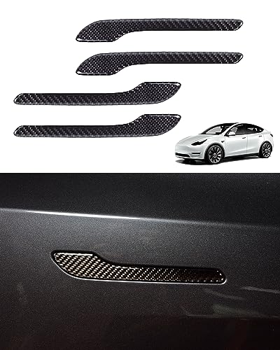 KKTR-CAR Door Handle Cover Real Matte Carbon Fiber Door Handle Trim Protector Set Compatible with Tesla Model y Model 3 20172025 4 Pieces Glossy Carbon Fiber with drip - Image 1