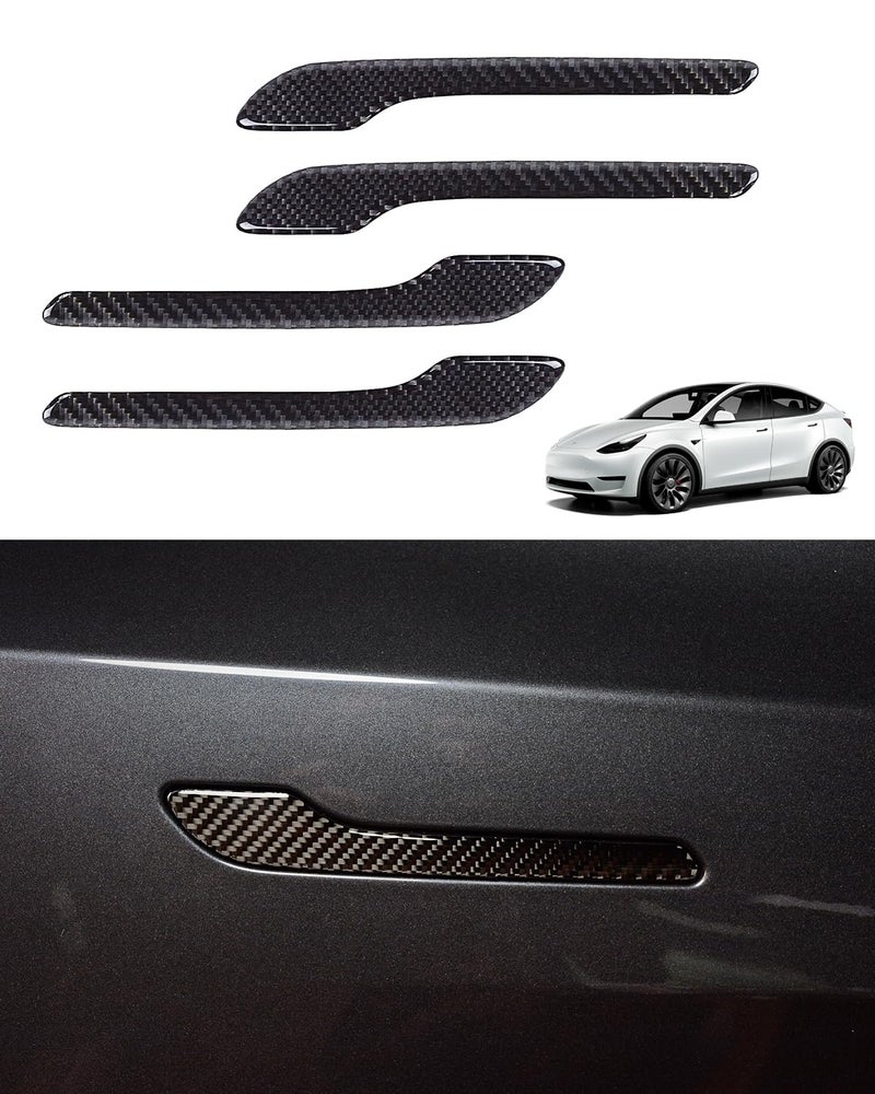 KKTR-CAR Door Handle Cover Real Matte Carbon Fiber Door Handle Trim Protector Set Compatible with Tesla Model y Model 3 20172025 4 Pieces Glossy Carbon Fiber with drip - Image 2