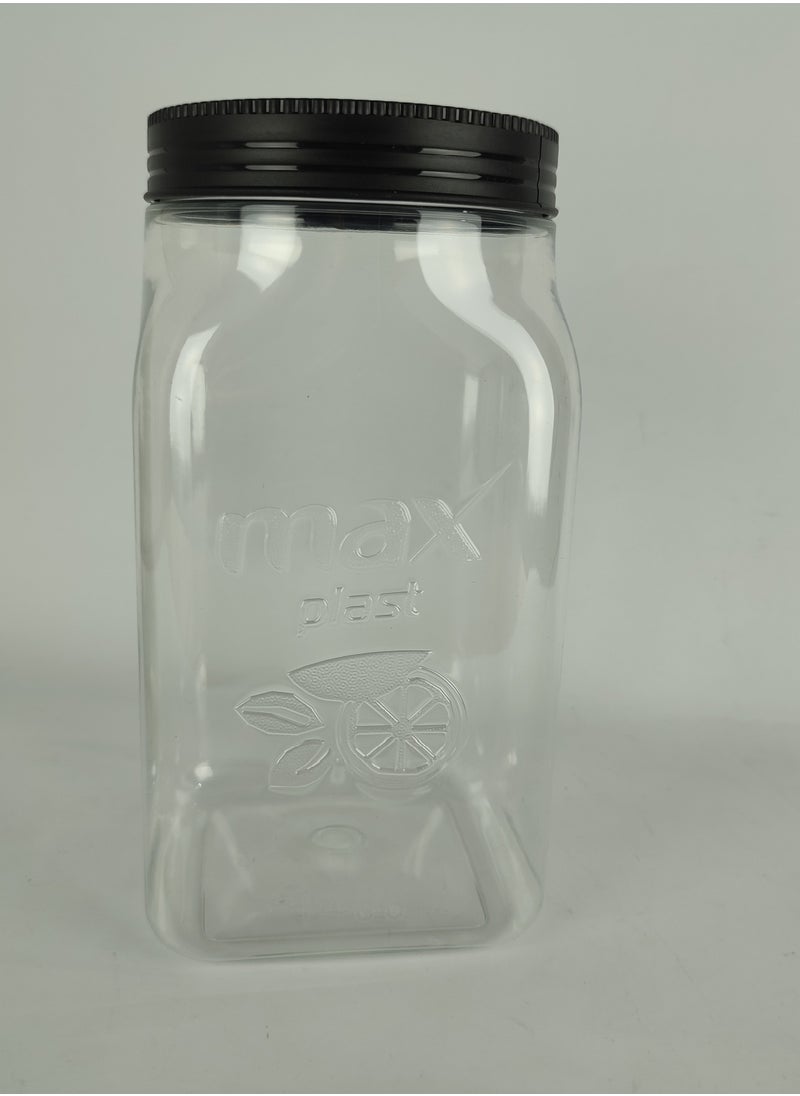 max plast - Maxplast High Quality Plastic Storage Jar with Tight Seal Lid - 1400 ml - Black Lid - Image 1