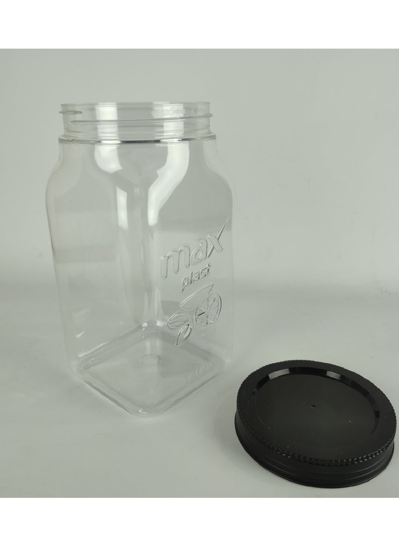 max plast - Maxplast High Quality Plastic Storage Jar with Tight Seal Lid - 1400 ml - Black Lid - Image 1