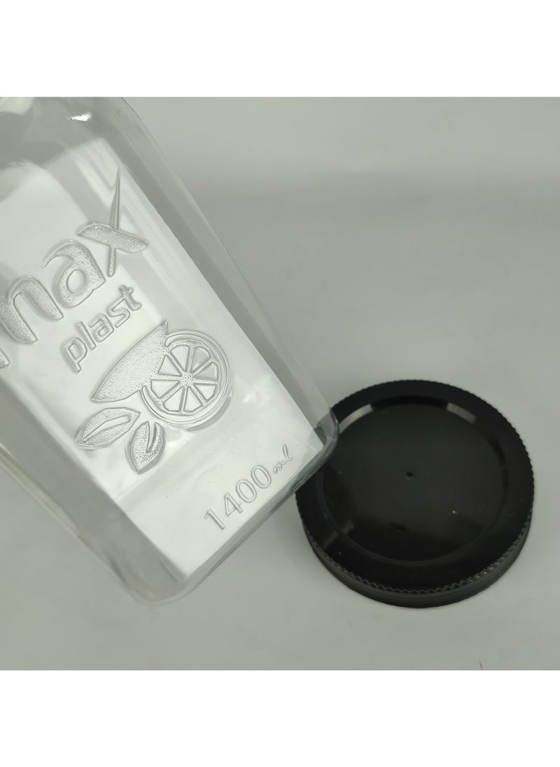 max plast - Maxplast High Quality Plastic Storage Jar with Tight Seal Lid - 1400 ml - Black Lid - Image 1