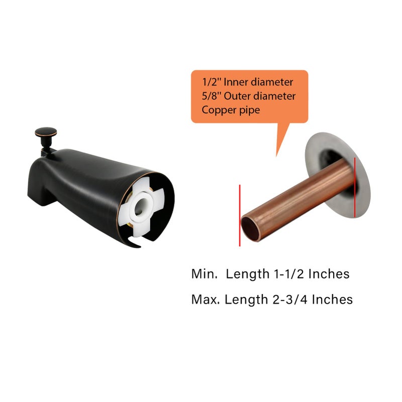 Tearel Slip Fit Tub Spout with Pull-Up Diverter for 1/2 inch Copper Tube, Oil-Rubbed Bronze - Image 2