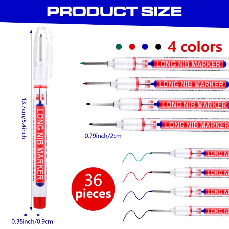 Eersida Multi-purpose Deep Hole Marker Pens 20mm Long Head Drill Deep Nib Markers Colorful Waterproof Carpenter Pens for Construction Bathroom Woodworking(24 Pieces) - Image 3