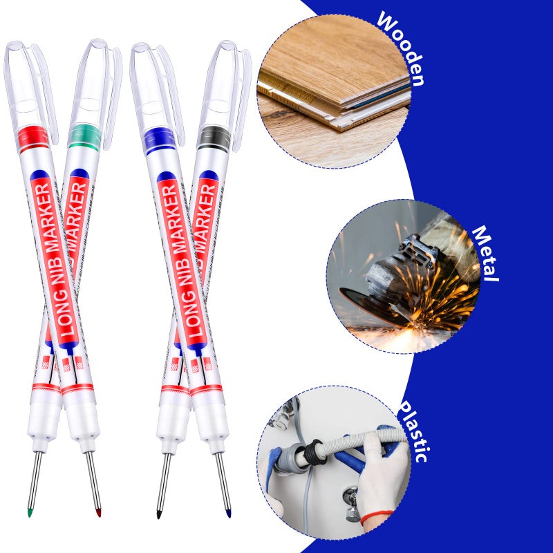 Eersida Multi-purpose Deep Hole Marker Pens 20mm Long Head Drill Deep Nib Markers Colorful Waterproof Carpenter Pens for Construction Bathroom Woodworking(24 Pieces) - Image 4