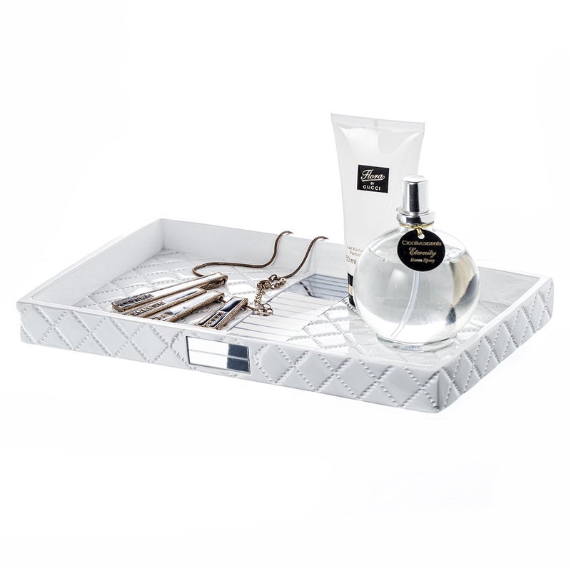 Creative Scents Quilted Mirror Vanity Tray  Decorative Cosmetics Organizer  Durable Resin  Best Bathroom Trays for Arranging PerfumeJewelryMakeup  Elegant Bathroom Accessories White - Image 1