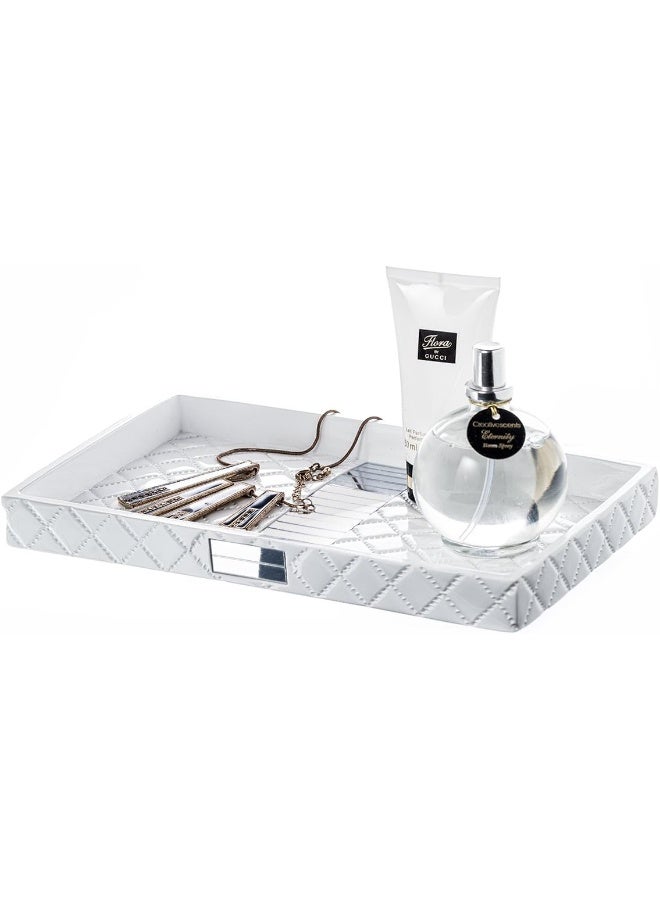 Creative Scents Quilted Mirror Vanity Tray  Decorative Cosmetics Organizer  Durable Resin  Best Bathroom Trays for Arranging PerfumeJewelryMakeup  Elegant Bathroom Accessories White - Image 4