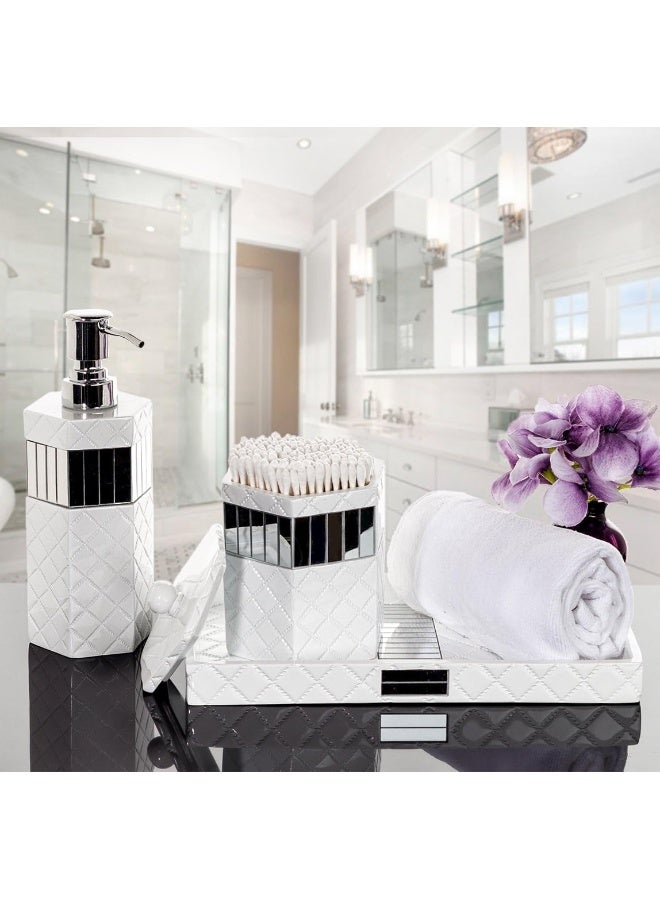 Creative Scents Quilted Mirror Vanity Tray  Decorative Cosmetics Organizer  Durable Resin  Best Bathroom Trays for Arranging PerfumeJewelryMakeup  Elegant Bathroom Accessories White - Image 2
