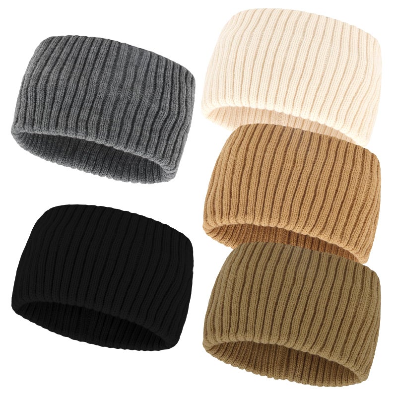 YISSION 5 Pcs Winter Headbands for Women Non Slip Wide Headbands Thick Knit Head bands White Khaki Brown Gray Black Headband Soft Ear Warmer Hairbands Hair Accessories for Women Girls - Image 1