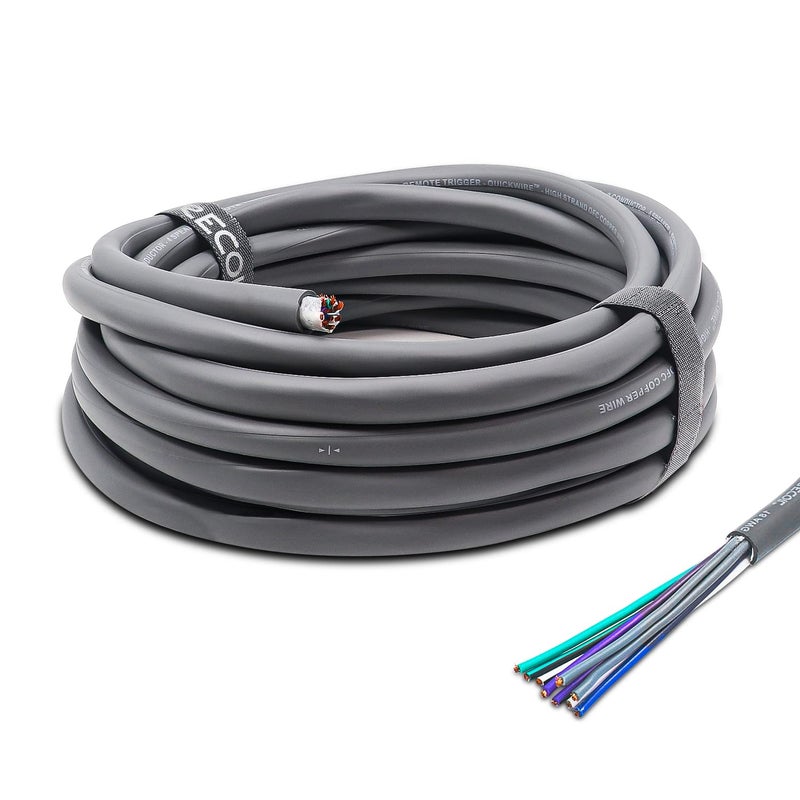 RECOIL 20Feet 9Conductor Speaker Cable 18AWG Pure OFC UltraFlex and Easy Peel Jacket 4Channel Speaker Wire and Remote Wire