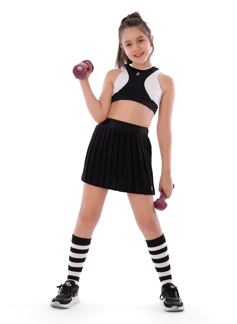 ANJA Girls' Black and White Sports Crop Top – Comfortable, Stretchy Fabric - Image 1