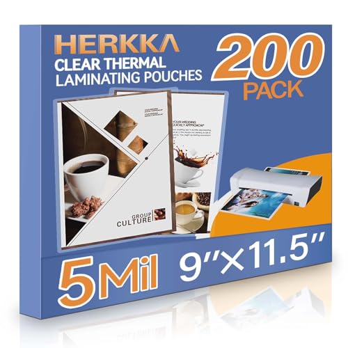 HERKKA 200 Pack Laminating Sheets, Holds 8.5 x 11 Inch Sheets, 5 Mil Clear Thermal Laminating Pouches 9 x 11.5 Inch Lamination Sheet Paper for Laminator, Round Corner Letter Size - Image 1