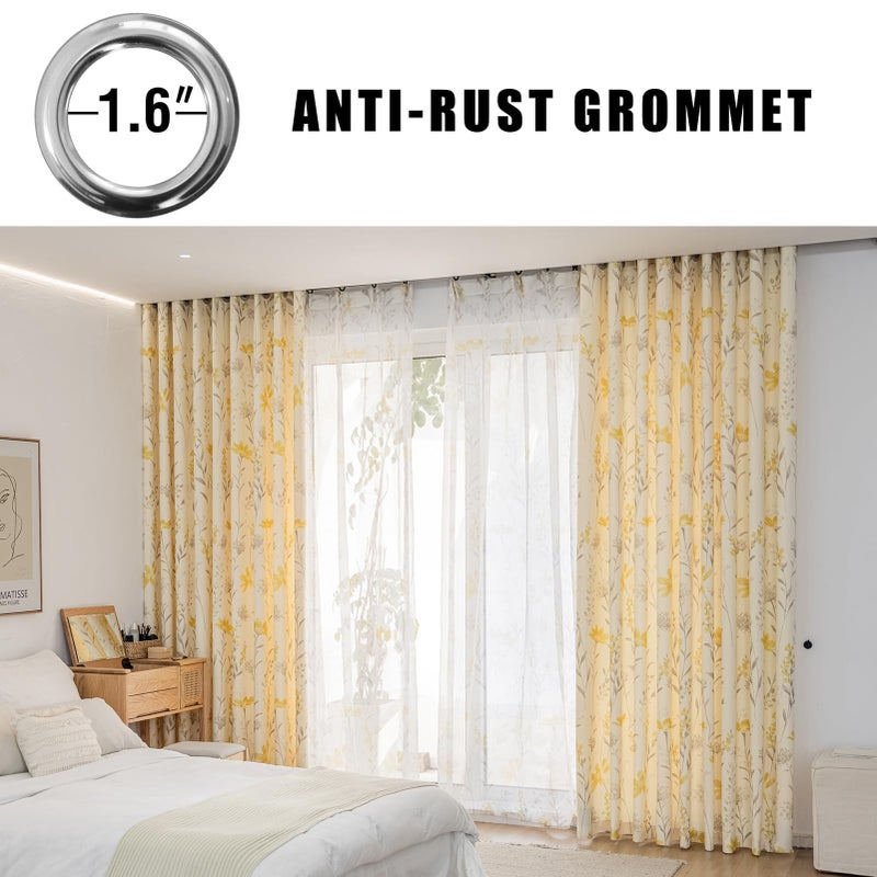 SUOUO Yellow Floral Chenille Curtains for Living Room Bedroom Grommet 96 Inches Long 2 Panels Light Filtering Patterned Grey Leaf Boho Window Drapes Sunflower - Image 2