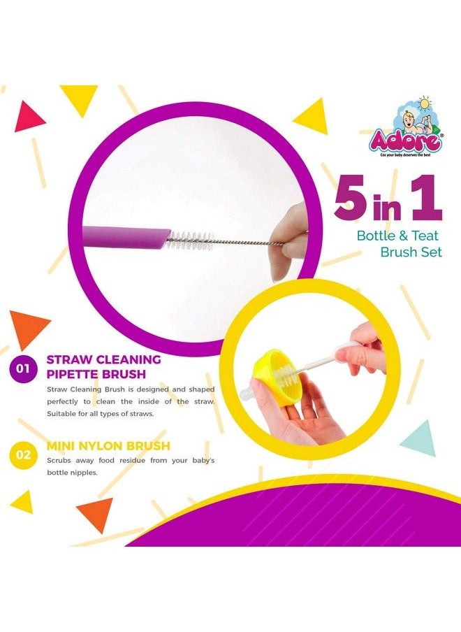 Adore Bottle Nipple And Straw Cleaning Kit Pack Of 5 Multi Color & Liquid Cleanser Feeding Bottle Cleaner Brush Cleanser For Baby Bottles Nipples Accessories And Toys300Ml (Cleaning Brush Kit + Cleanser)  - Image 3