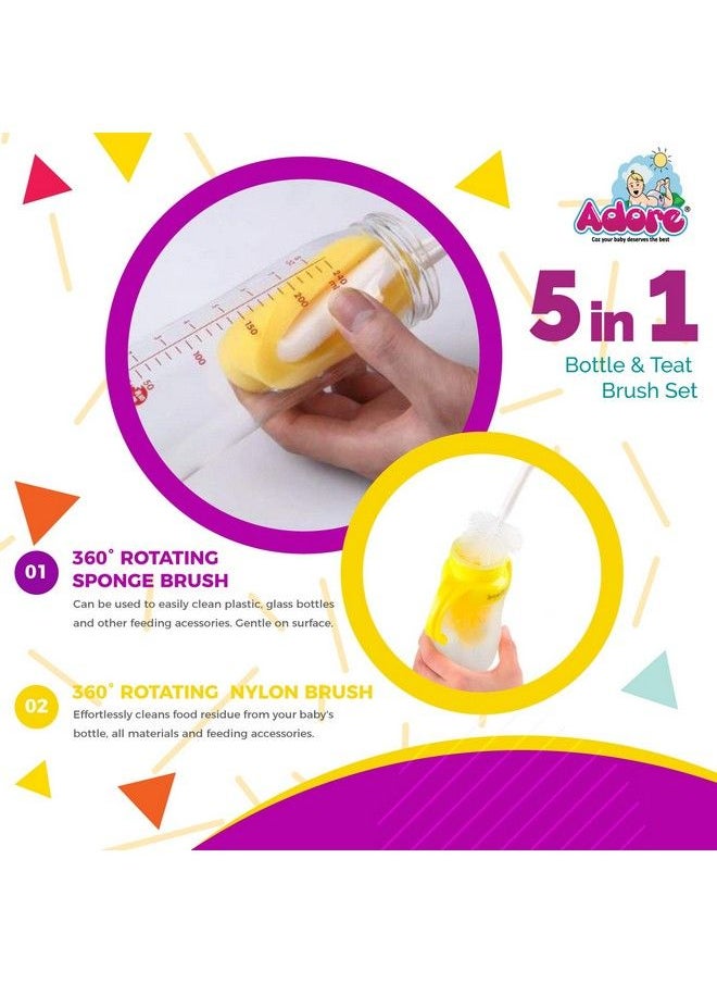 Adore Bottle Nipple And Straw Cleaning Kit Pack Of 5 Multi Color & Liquid Cleanser Feeding Bottle Cleaner Brush Cleanser For Baby Bottles Nipples Accessories And Toys300Ml (Cleaning Brush Kit + Cleanser)  - Image 4
