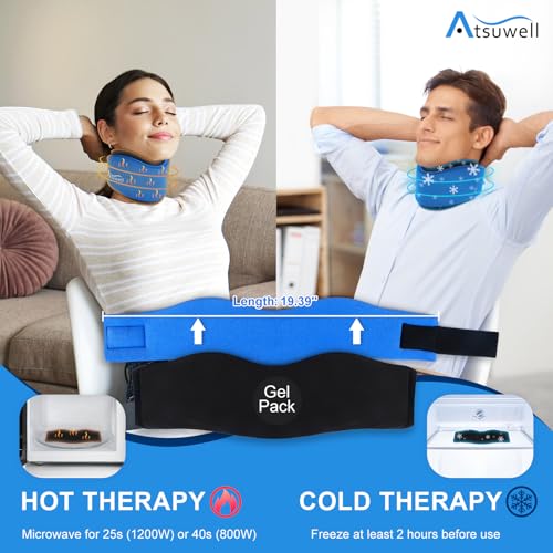 Atsuwell Neck Brace for Sleeping, Soft Cervical Collar for Support, Adjustable Neck Support Brace with Hot Cold Gel Packs Reusable for Office Pressure, Fatigue, Blue - Image 4