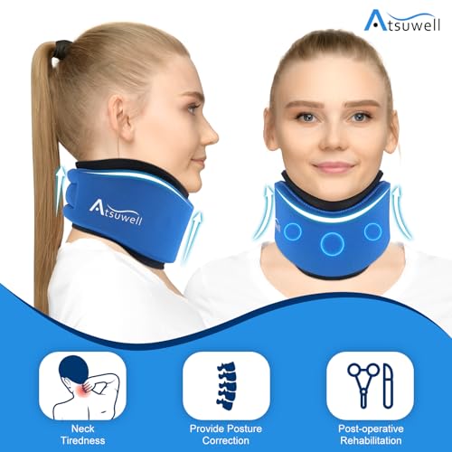 Atsuwell Neck Brace for Sleeping, Soft Cervical Collar for Support, Adjustable Neck Support Brace with Hot Cold Gel Packs Reusable for Office Pressure, Fatigue, Blue - Image 2