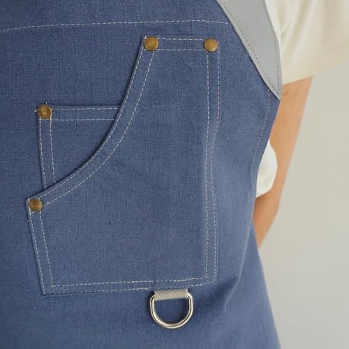 RUSTIQUE LINENS Work Apron – Stylish Cotton Apron with Rip Stop Weave, Waterproof & Breathable Membrane, Durable Tear Resistant, Chef, Kitchen, BBQ, Workshop & Gardening Apron-Steel Blue - Image 4