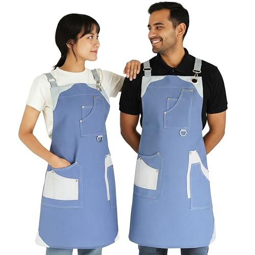 RUSTIQUE LINENS Work Apron – Stylish Cotton Apron with Rip Stop Weave, Waterproof & Breathable Membrane, Durable Tear Resistant, Chef, Kitchen, BBQ, Workshop & Gardening Apron-Steel Blue - Image 1