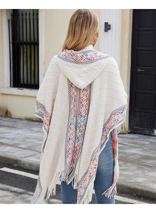 كاست ويف شال نسائي تريكو لفات شال اوفر سايز شال شتوي بونشو دافئ كاب مفتوح من الامام بشرابات كارديجان طويل - Image 2