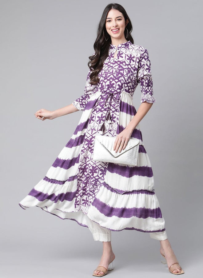 Indibelle Women Floral Printed Tie-Up Neck Fit & Flare Maxi Dress - Image 5
