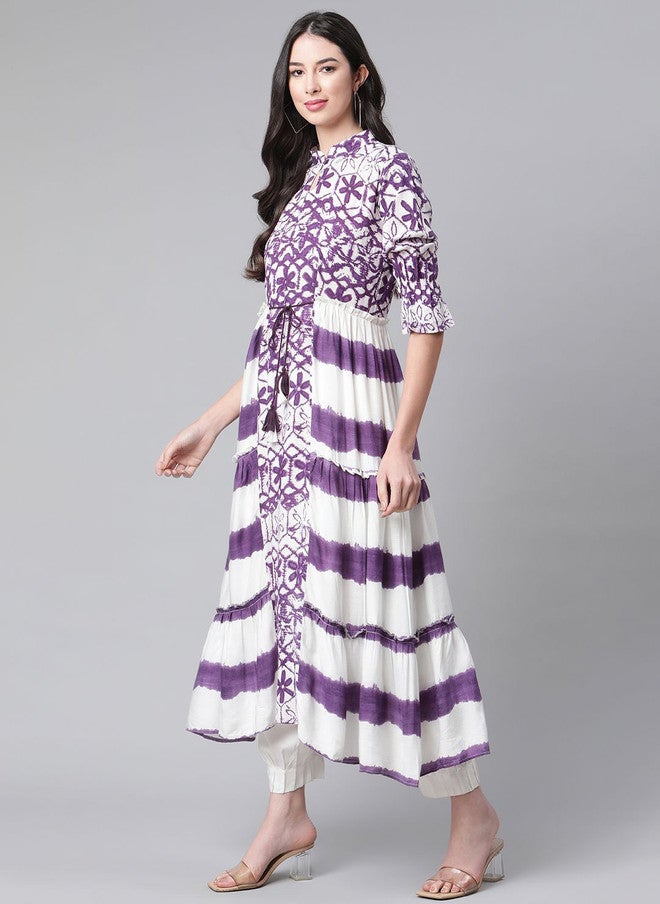 Indibelle Women Floral Printed Tie-Up Neck Fit & Flare Maxi Dress - Image 3