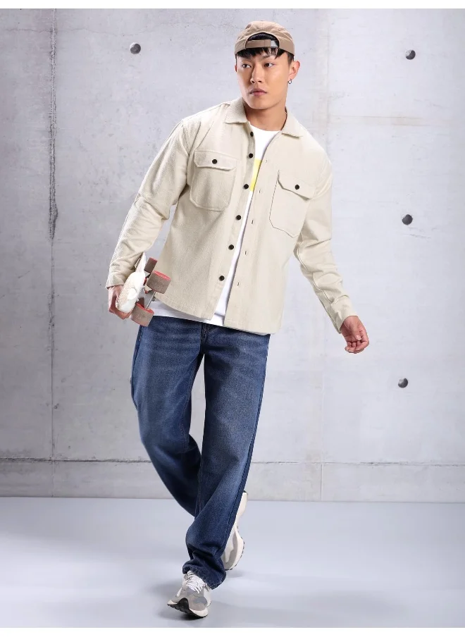 بيونغ White Grey Flannel Shirt for Men