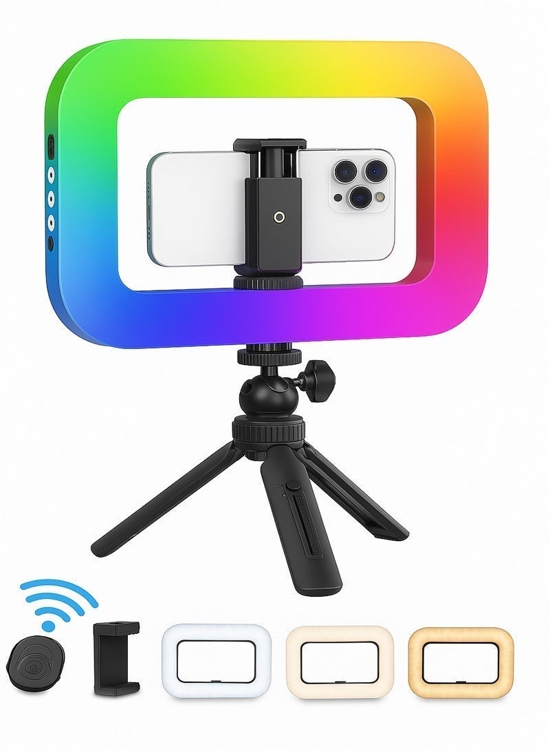 نييكام مصباح فيديو محمول من Neyecam بتقنية RGB مع 48 وضعًا للمؤثرات الخاصة، إضاءة LED ثنائية اللون بقوة 20 واط وبطارية قابلة لإعادة الشحن بسعة 8000 مللي أمبير في الساعة، نطاق درجة حرارة اللون 2500-8500 كلفن، مزود بجهاز تحكم عن بعد بتقنية البلوتوث ومشبك للهاتف الذكي، مثالي لتصوير الفيديوهات، التسجيل، المكياج، فيديوهات تيك توك ويوتيوب. - Image 1