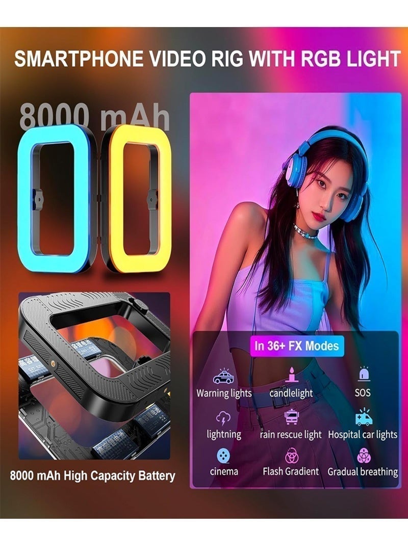 نييكام مصباح فيديو محمول من Neyecam بتقنية RGB مع 48 وضعًا للمؤثرات الخاصة، إضاءة LED ثنائية اللون بقوة 20 واط وبطارية قابلة لإعادة الشحن بسعة 8000 مللي أمبير في الساعة، نطاق درجة حرارة اللون 2500-8500 كلفن، مزود بجهاز تحكم عن بعد بتقنية البلوتوث ومشبك للهاتف الذكي، مثالي لتصوير الفيديوهات، التسجيل، المكياج، فيديوهات تيك توك ويوتيوب. - Image 5