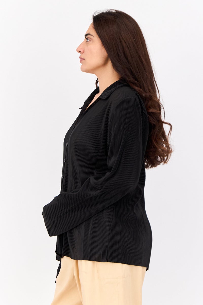 Cyrus بلوزة نسائية بأكمام طويلة على شكل حرف V، سوداء - Image 2