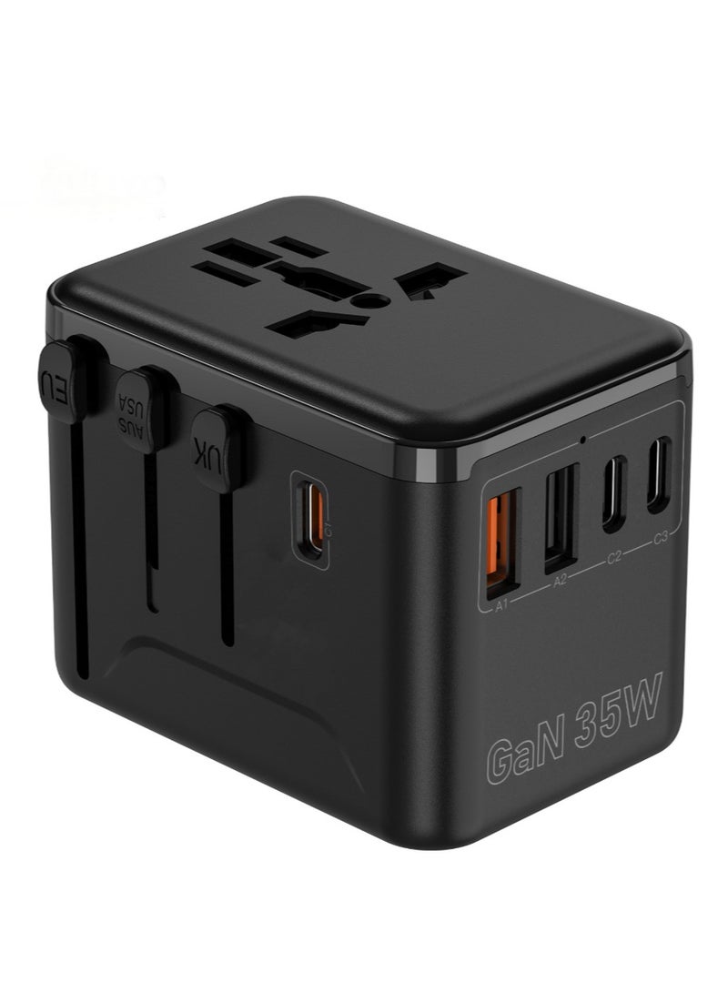 35W Universal Travel Adapter International Charger with 2 USB A 3 USB C PD Fast Charging Ports Worldwide Wall Charger for iPhone Galaxy Laptops Type A C G I USA UK EU AUS - Image 1