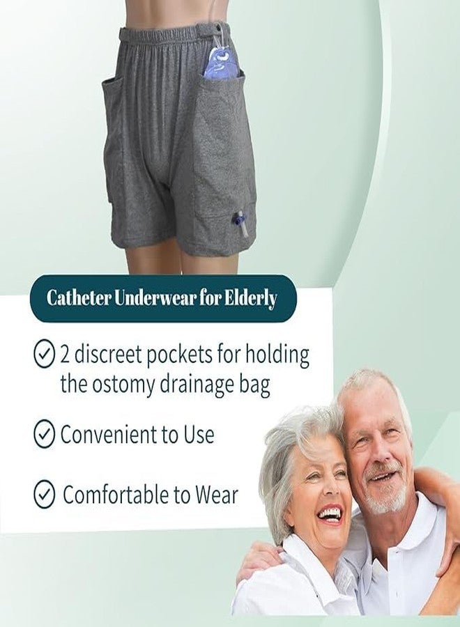 Lmaray Ostomy Drainage Bag Shorts for Men and Women, Urine Bag Pants with Two Discreet Pockets for Catheter, Washable Incontinence Care Trousers(1 Pair - 2XL Grey - Image 2