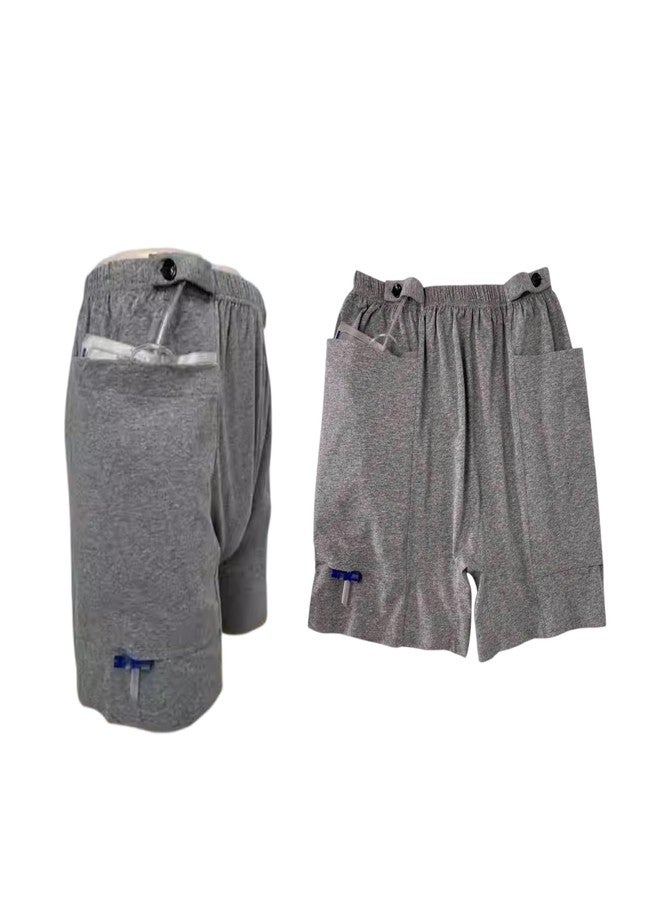 Lmaray Ostomy Drainage Bag Shorts for Men and Women, Urine Bag Pants with Two Discreet Pockets for Catheter, Washable Incontinence Care Trousers(1 Pair - 2XL Grey - Image 1