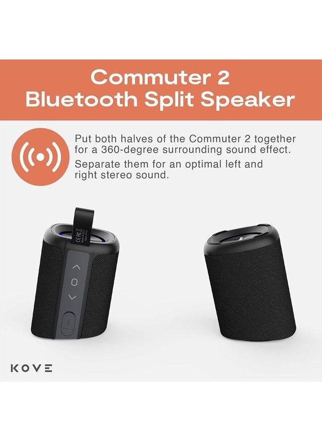 KOVE - Commuter 2 - Black Bluetooth Speakers, Portable, Wireless with HD Louder Volume, Deep Bass Subwoofer, Microphone, IPX7 Water Resistant - Perfect Boom Box for Home, Outdoor or Travel - Image 1