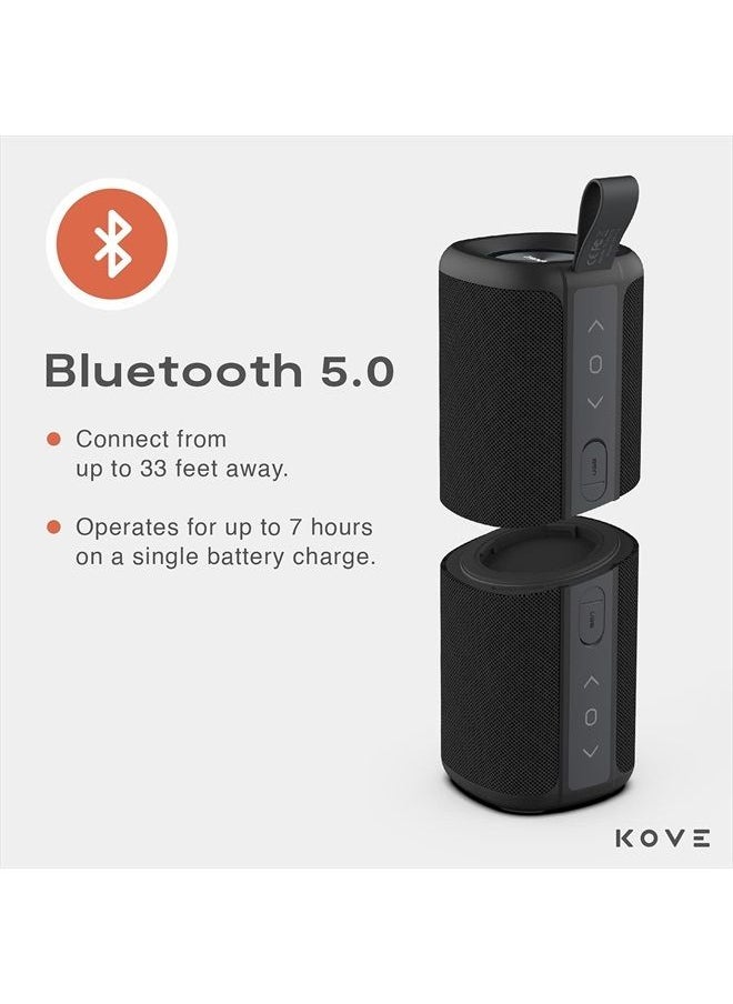 KOVE - Commuter 2 - Black Bluetooth Speakers, Portable, Wireless with HD Louder Volume, Deep Bass Subwoofer, Microphone, IPX7 Water Resistant - Perfect Boom Box for Home, Outdoor or Travel - Image 1