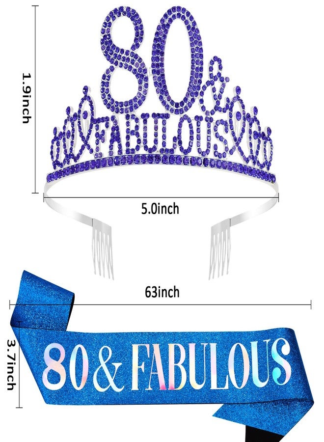 هابدو زينة عيد ميلاد هابدو الملكي الأزرق للنساء بمناسبة عيد ميلادهن الثمانين، وشاح وتاج عيد الميلاد الثمانين، وزينة حفلات رائعة مع تاج ووشاح. - Image 2