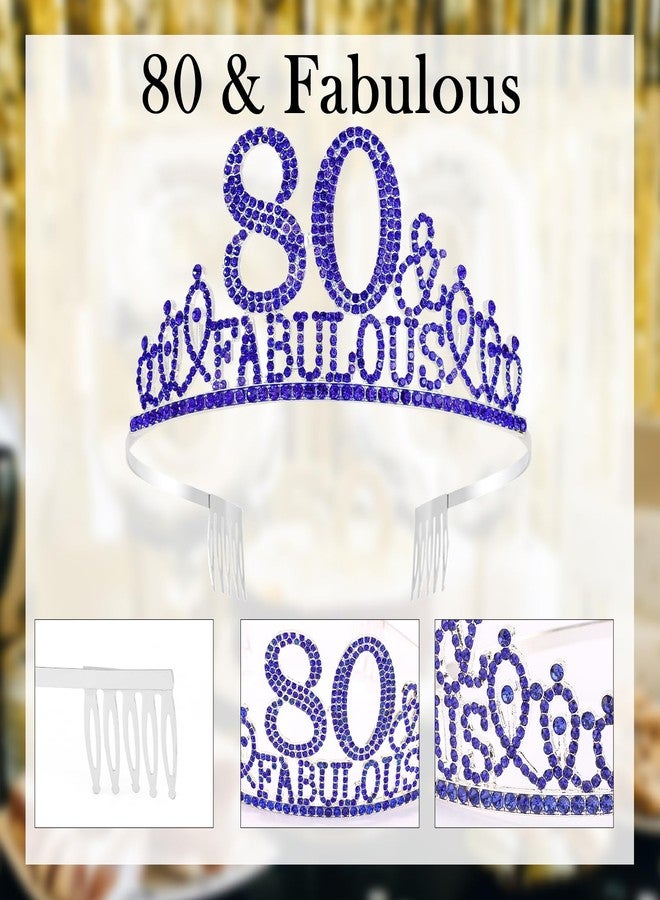 هابدو زينة عيد ميلاد هابدو الملكي الأزرق للنساء بمناسبة عيد ميلادهن الثمانين، وشاح وتاج عيد الميلاد الثمانين، وزينة حفلات رائعة مع تاج ووشاح. - Image 5