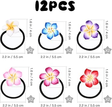 minkissy 12pcs Plumeria Hair Rope 4cm Hawaiian Elastic Hair Rope Ties Flowers Ponytails Bands Flower Beach HairRing for Women Girls Party 6 Colors - Image 2