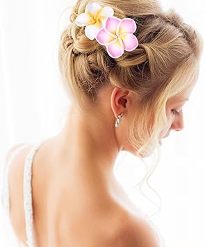 minkissy 12pcs Plumeria Hair Rope 4cm Hawaiian Elastic Hair Rope Ties Flowers Ponytails Bands Flower Beach HairRing for Women Girls Party 6 Colors - Image 4
