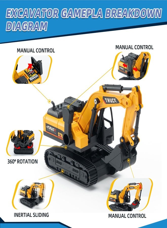 Fistone RC Semi-Trailer Truck & Friction Powered Excavator Toy Set, 1:24 Scale with Sound and Lights, 6 CH Remote Control Flatbed Truck and Inertia-Powered Excavator Toys for Kids Boys, Blue - Image 4