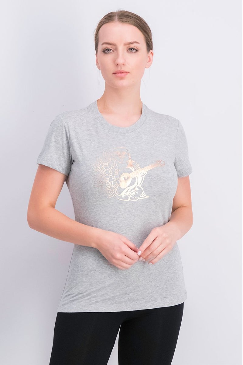 TRUE RELIGION Women Crew Neck Graphic T-shirts, Grey Heather - Image 1