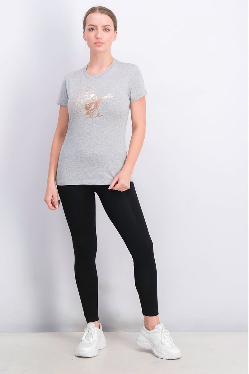 TRUE RELIGION Women Crew Neck Graphic T-shirts, Grey Heather - Image 4