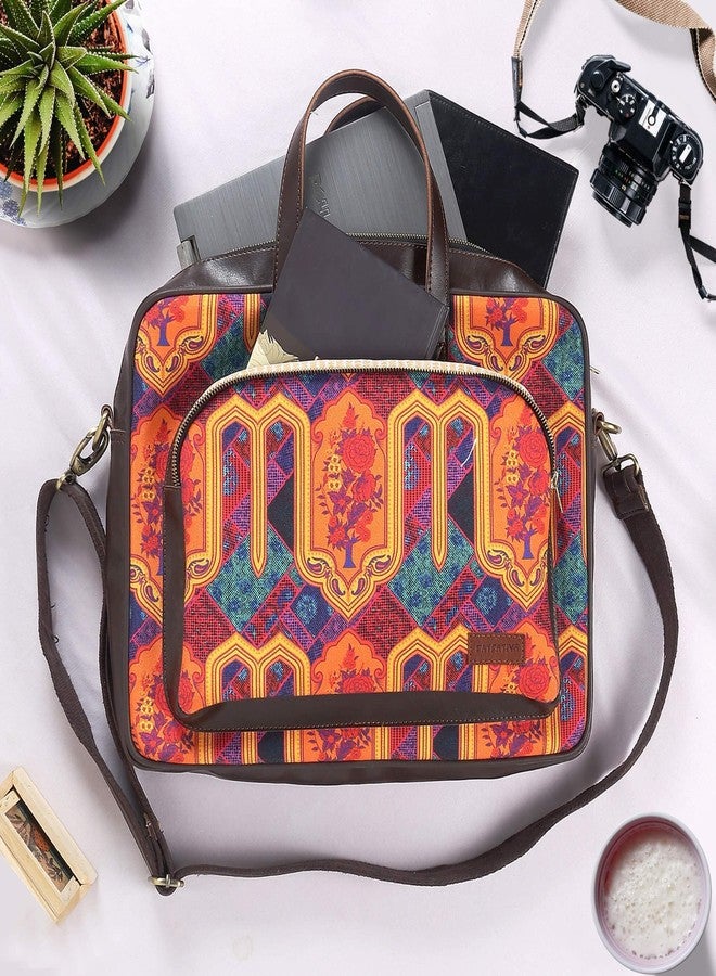 Fatfatiya Multicoloured Motif Printed Laptop Bag with Handle, Shoulder Strap for upto16 Inch Laptop for Men & Women, Premium Zipper Closure - Image 3
