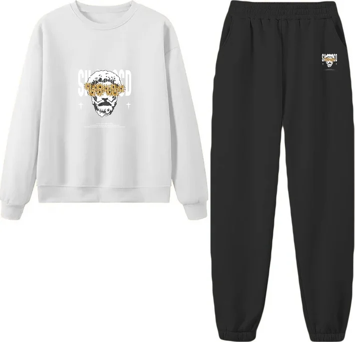 DogFish Tracksuit Oversize Sitdown Printed Tracksuit,lover,couple Combination Beige