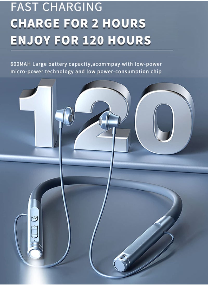 SYOSI - Neckband Bluetooth Headphones, Wireless Earbuds with Microphone Flashlight Around The Neck Waterproof Sport Headset Noise Cancelling Ear Buds 120H Playtime for Running Cycling - Image 1