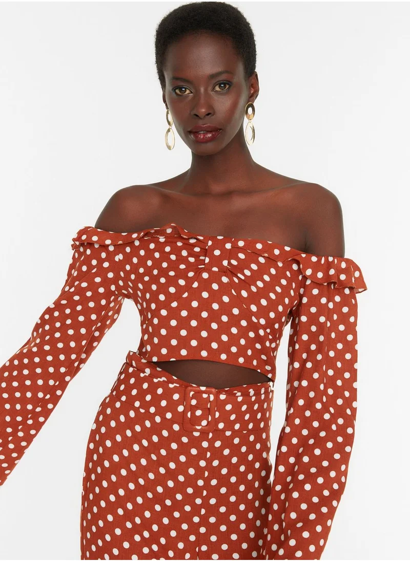 trendyol Ruffle Detail Polka Dot Crop Top
