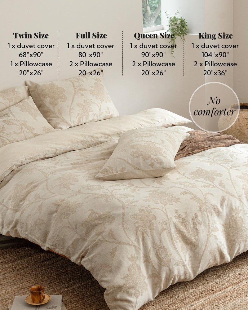MILDLY Linen Cotton Duvet Cover - Jacquard Textured Botanical Comforter Cover Set 3pcs with Zipper Closure Breathable & Minimalist for All Season - Image 5