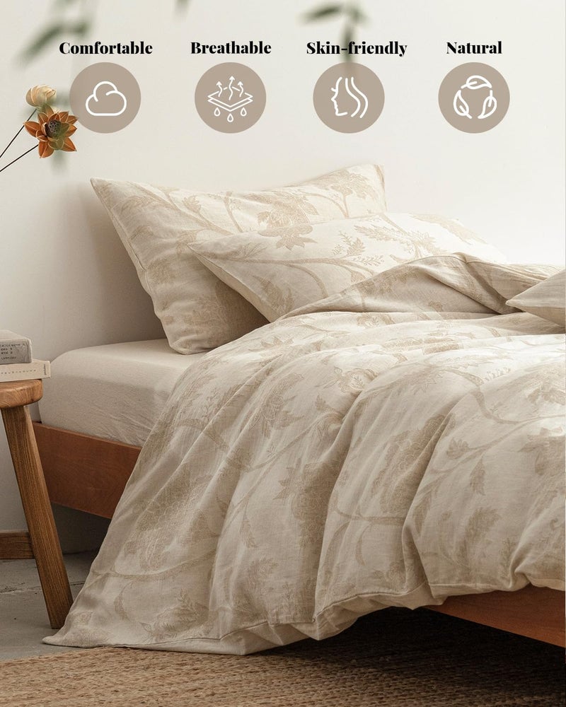 MILDLY Linen Cotton Duvet Cover - Jacquard Textured Botanical Comforter Cover Set 3pcs with Zipper Closure Breathable & Minimalist for All Season - Image 2