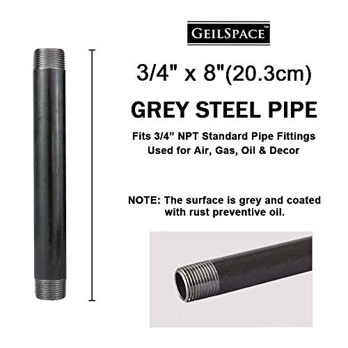 GeilSpace 3/4" × 8" Heavy Duty Pre-Cut Grey Metal Pipe, Industrial Steel Fits Standard 3/4 Inch Threaded Pipes and Fittings - Vintage DIY Industrial Shelving (3/4" × 8", Grey) - Image 2